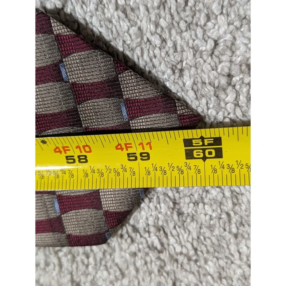 Joseph & Feiss Necktie Mens OS Burgundy Gold Silk Geometric Wide Classic Tie 60L
